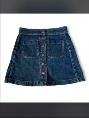 MADEWELL Classic Button-Front Denim Skirt in Dark Blue